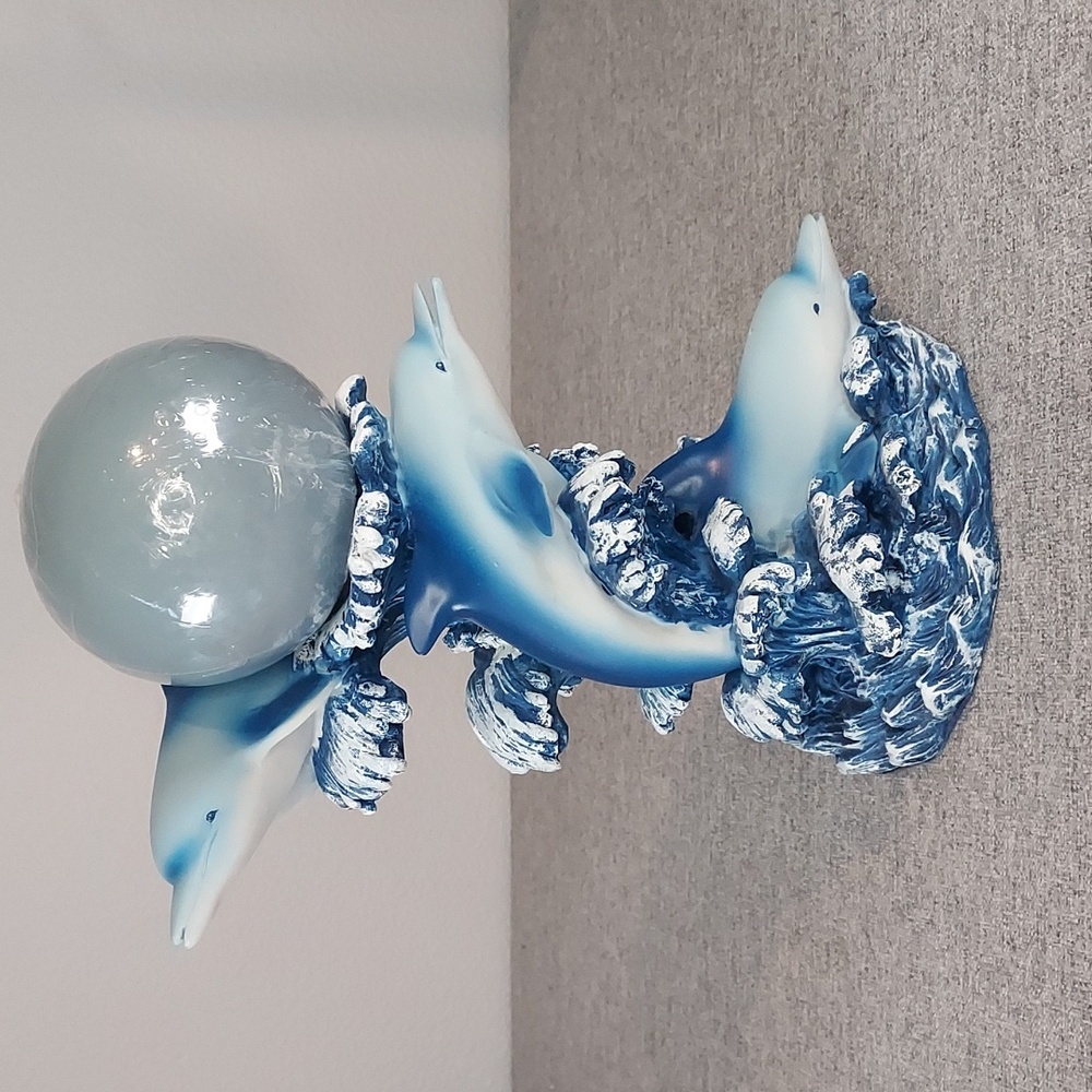 Vintage Three Jumping Dolphins Round Candle Holder 90s Y2K